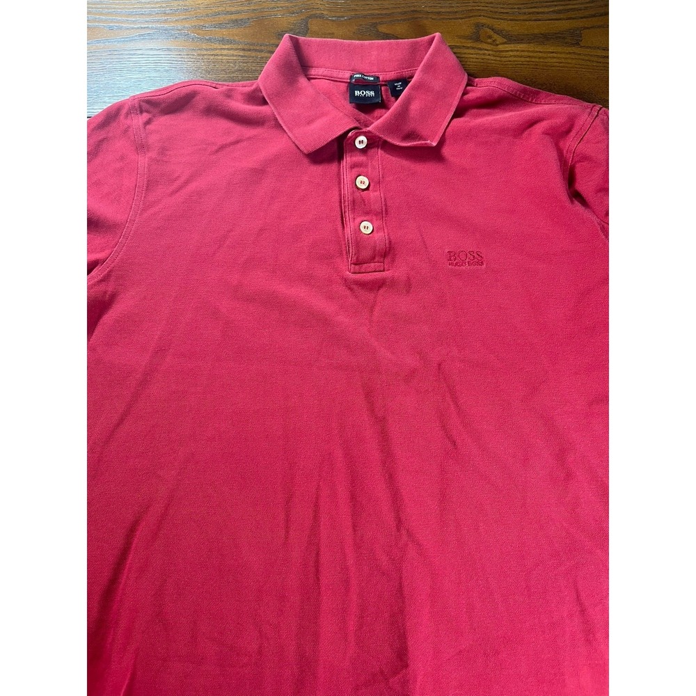 Hugo Boss Polo Shirt Mens Large Red Pima Cotton Short Sleeve Embroidered Peru